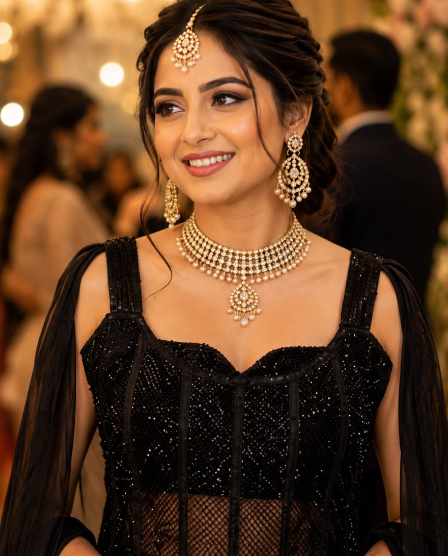 BLACK - Black Embroidered Work Fandy Readymade Lehenga Choli